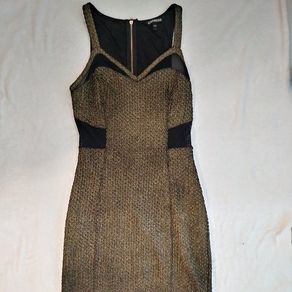 Express Gold Mesh Panel Sleeveless Mini Dress - Picture 2 of 4